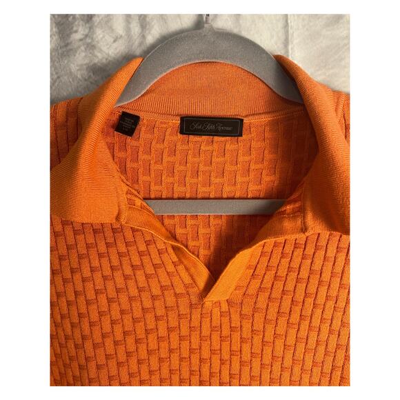 Saks Fifth Avenue Men’s Orange Textured Knit Polo Sweater Shirt Size Large - Picture 3 of 5